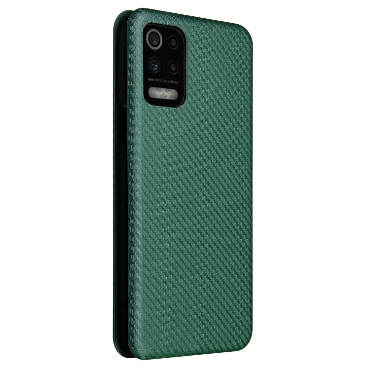 For LG K52 / K62 Carbon Fiber Texture Horizontal Flip TPU + PC + PU Leather Case with Card Slot