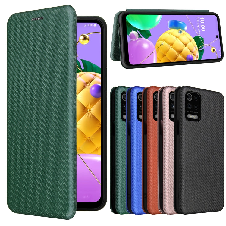 For LG K52 / K62 Carbon Fiber Texture Horizontal Flip TPU + PC + PU Leather Case with Card Slot