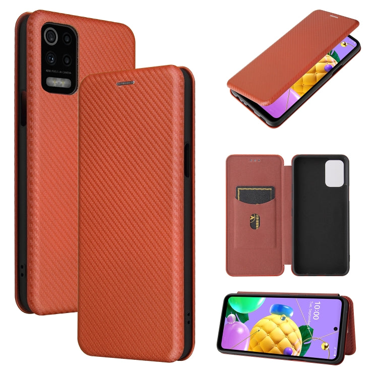 For LG K52 / K62 Carbon Fiber Texture Horizontal Flip TPU + PC + PU Leather Case with Card Slot