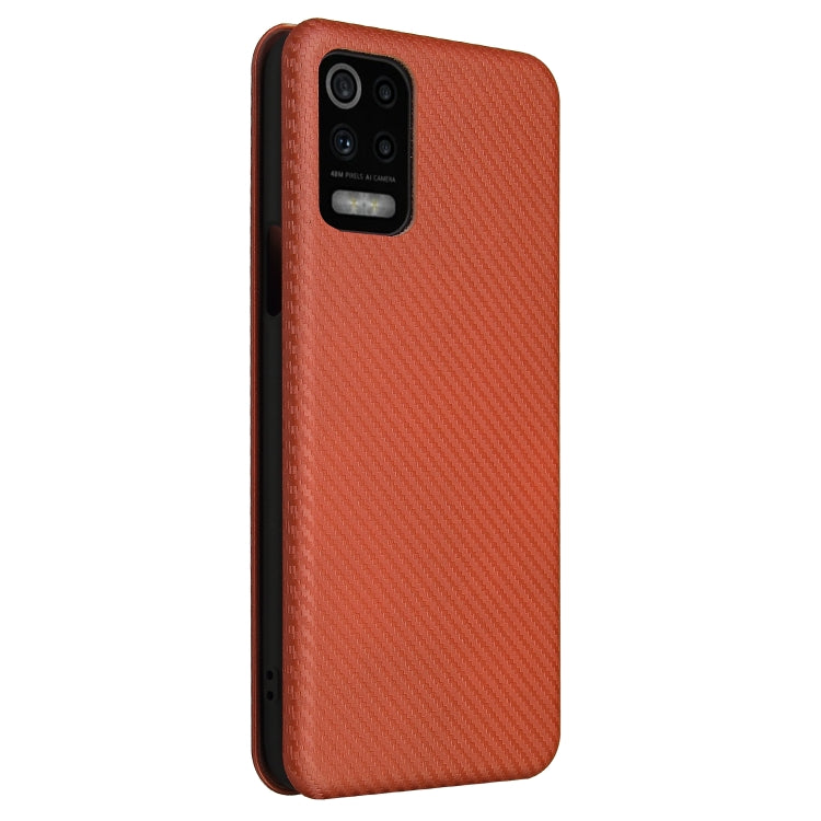 For LG K52 / K62 Carbon Fiber Texture Horizontal Flip TPU + PC + PU Leather Case with Card Slot