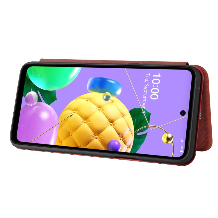 For LG K52 / K62 Carbon Fiber Texture Horizontal Flip TPU + PC + PU Leather Case with Card Slot