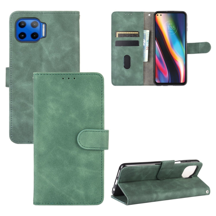 For Motorola One 5G / Moto G 5G Plus Solid Color Skin Feel Magnetic Buckle Horizontal Flip Calf Texture PU Leather Case with Holder & Card Slots & Wallet