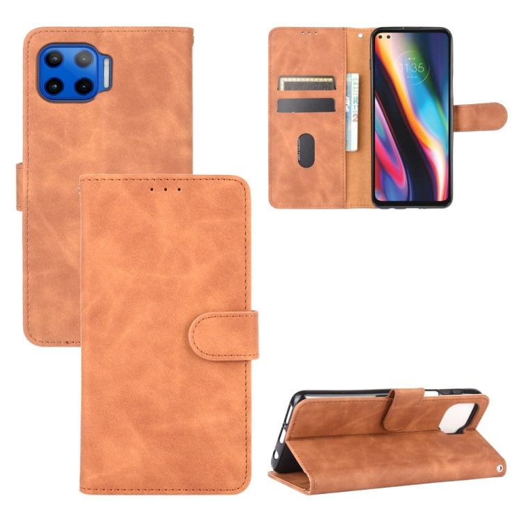 For Motorola One 5G / Moto G 5G Plus Solid Color Skin Feel Magnetic Buckle Horizontal Flip Calf Texture PU Leather Case with Holder & Card Slots & Wallet