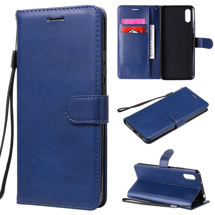 For Xiaomi Redmi 9A Solid Color Horizontal Flip Protective Leather Case with Holder & Card Slots & Wallet & Photo Frame & Lanyard