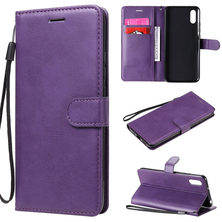 For Xiaomi Redmi 9A Solid Color Horizontal Flip Protective Leather Case with Holder & Card Slots & Wallet & Photo Frame & Lanyard