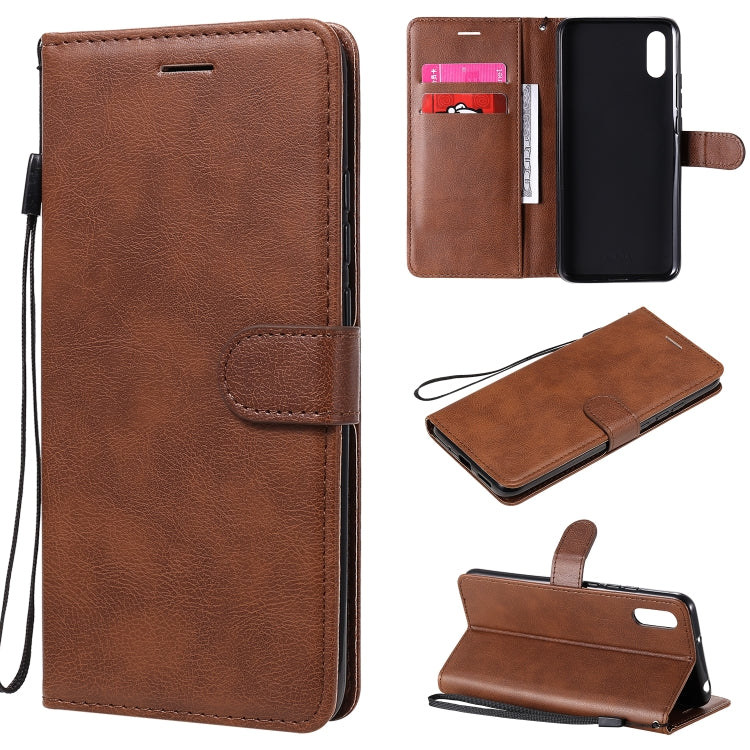 For Xiaomi Redmi 9A Solid Color Horizontal Flip Protective Leather Case with Holder & Card Slots & Wallet & Photo Frame & Lanyard