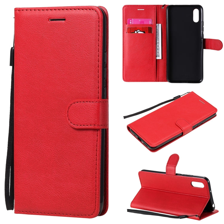 For Xiaomi Redmi 9A Solid Color Horizontal Flip Protective Leather Case with Holder & Card Slots & Wallet & Photo Frame & Lanyard