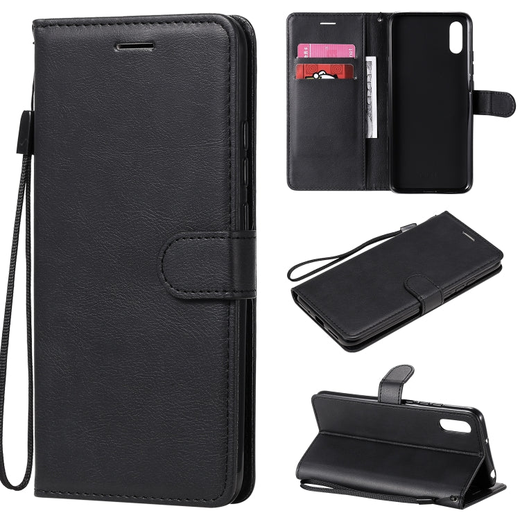 For Xiaomi Redmi 9A Solid Color Horizontal Flip Protective Leather Case with Holder & Card Slots & Wallet & Photo Frame & Lanyard