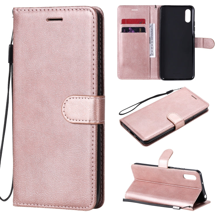 For Xiaomi Redmi 9A Solid Color Horizontal Flip Protective Leather Case with Holder & Card Slots & Wallet & Photo Frame & Lanyard