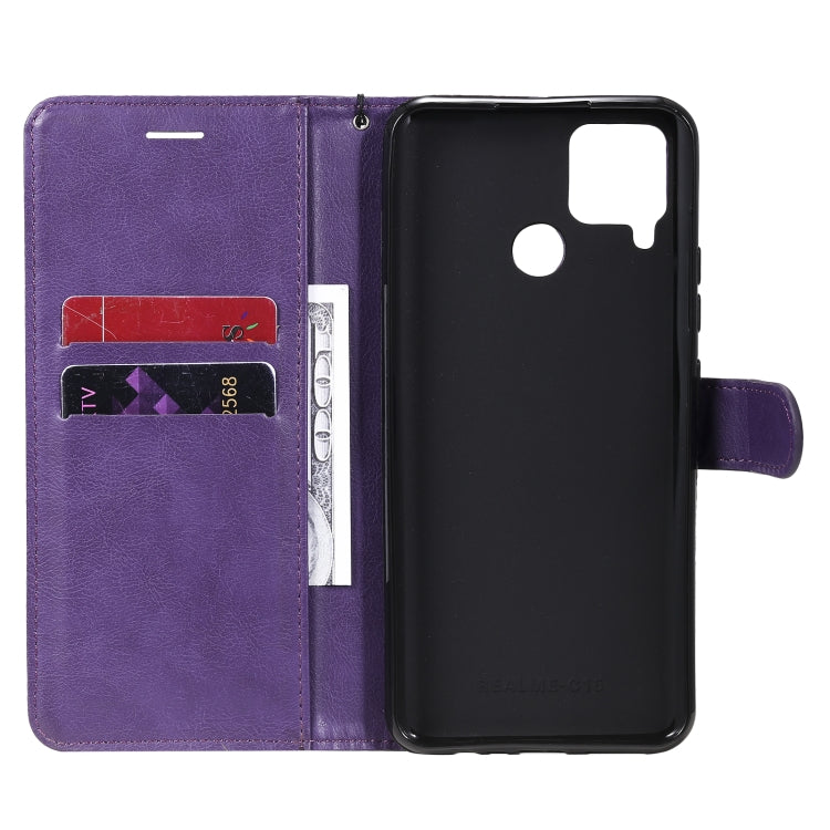 For OPPO Realme C15 Solid Color Horizontal Flip Protective Leather Case with Holder & Card Slots & Wallet & Photo Frame & Lanyard
