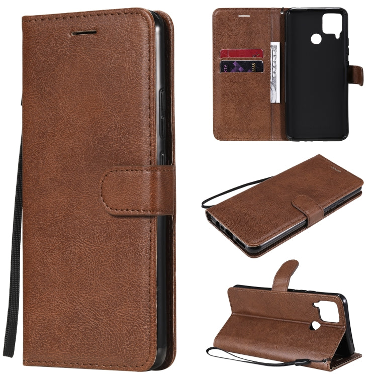 For OPPO Realme C15 Solid Color Horizontal Flip Protective Leather Case with Holder & Card Slots & Wallet & Photo Frame & Lanyard