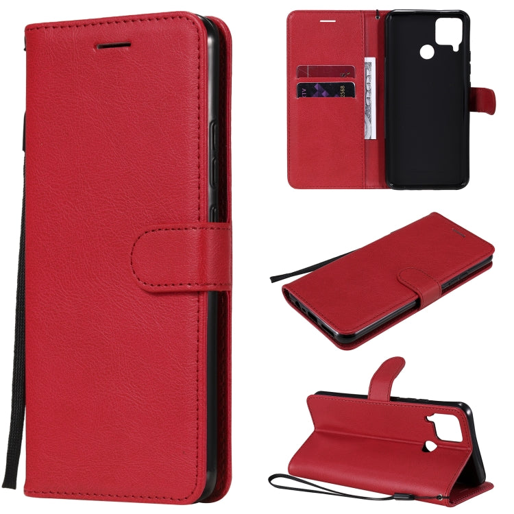 For OPPO Realme C15 Solid Color Horizontal Flip Protective Leather Case with Holder & Card Slots & Wallet & Photo Frame & Lanyard