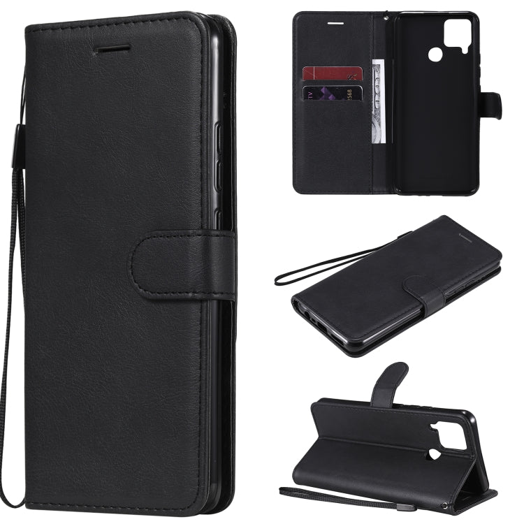 For OPPO Realme C15 Solid Color Horizontal Flip Protective Leather Case with Holder & Card Slots & Wallet & Photo Frame & Lanyard