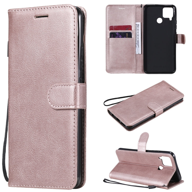 For OPPO Realme C15 Solid Color Horizontal Flip Protective Leather Case with Holder & Card Slots & Wallet & Photo Frame & Lanyard