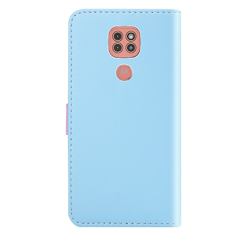 For Motorola Moto G9 Play Tricolor Stitching Horizontal Flip TPU + PU Leather Case with Holder & Card Slots & Wallet