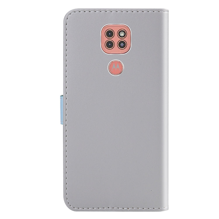 For Motorola Moto G9 Play Tricolor Stitching Horizontal Flip TPU + PU Leather Case with Holder & Card Slots & Wallet