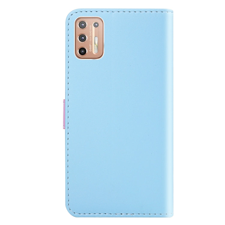 For Motorola Moto G9 Plus Tricolor Stitching Horizontal Flip TPU + PU Leather Case with Holder & Card Slots & Wallet