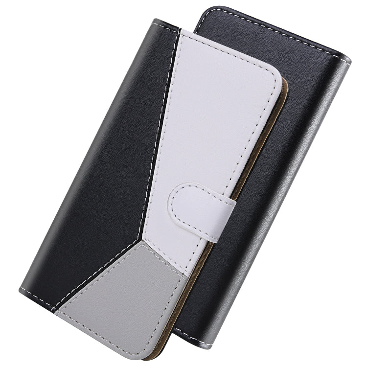 For Motorola Moto G9 Plus Tricolor Stitching Horizontal Flip TPU + PU Leather Case with Holder & Card Slots & Wallet