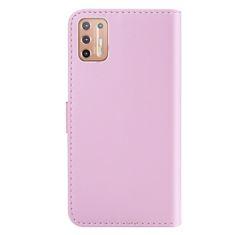 For Motorola Moto G9 Plus Tricolor Stitching Horizontal Flip TPU + PU Leather Case with Holder & Card Slots & Wallet