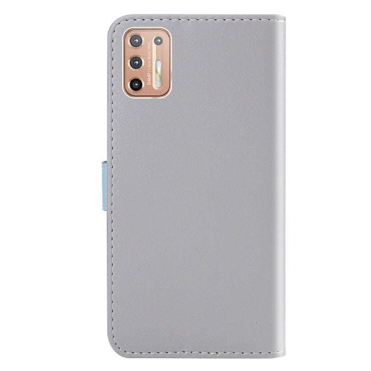 For Motorola Moto G9 Plus Tricolor Stitching Horizontal Flip TPU + PU Leather Case with Holder & Card Slots & Wallet