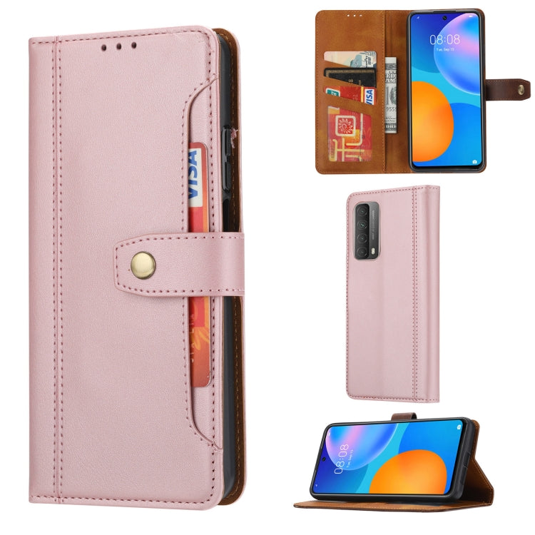 For Huawei P smart 2021 Calf Texture Double Fold Clasp Horizontal Flip Leather Case with Photo Frame & Holder & Card Slots & Wallet