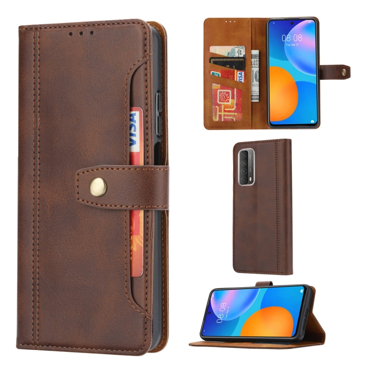 For Huawei P smart 2021 Calf Texture Double Fold Clasp Horizontal Flip Leather Case with Photo Frame & Holder & Card Slots & Wallet