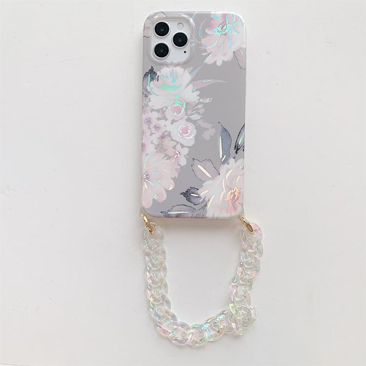 For iPhone 11 Pro Laser Flower Pattern TPU Protective Case with Chain Strap