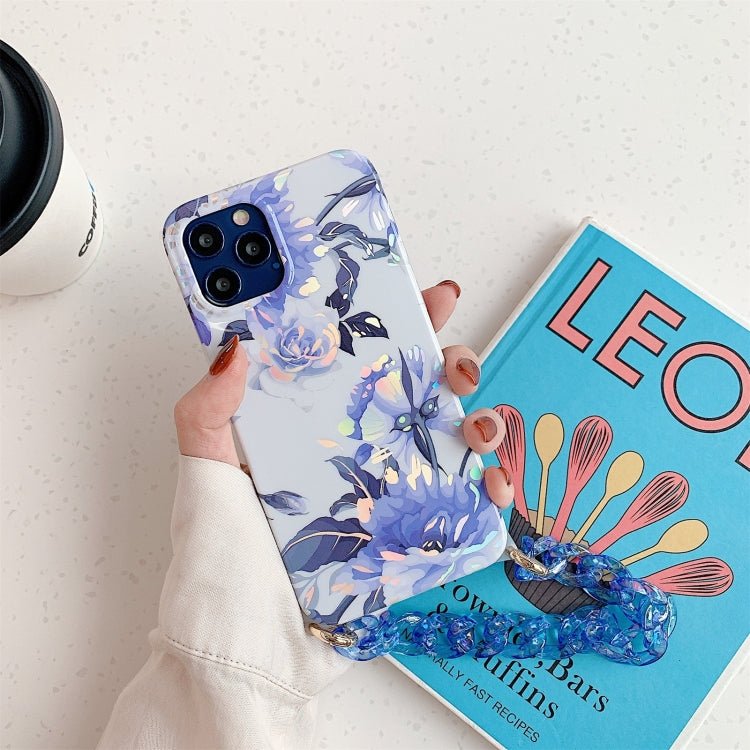 For iPhone 11 Pro Laser Flower Pattern TPU Protective Case with Chain Strap