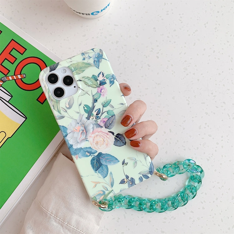 For iPhone 11 Pro Max Laser Flower Pattern TPU Protective Case with Chain Strap