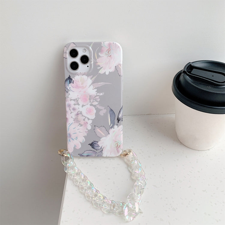 For iPhone 11 Pro Max Laser Flower Pattern TPU Protective Case with Chain Strap