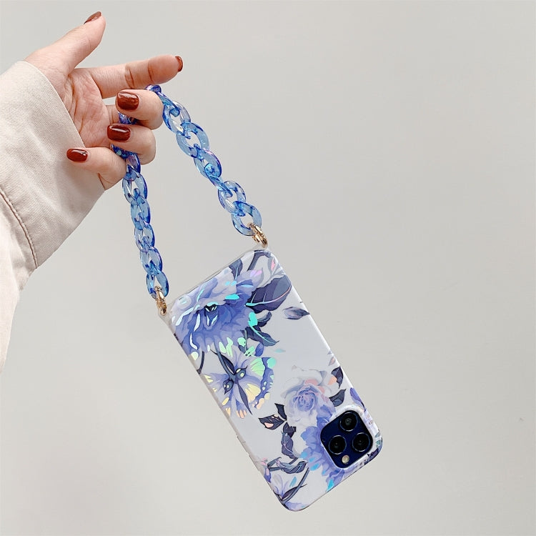 For iPhone 11 Pro Max Laser Flower Pattern TPU Protective Case with Chain Strap