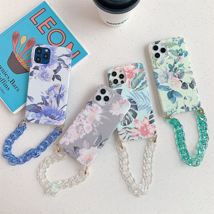 For iPhone 12 mini Laser Flower Pattern TPU Protective Case with Chain Strap