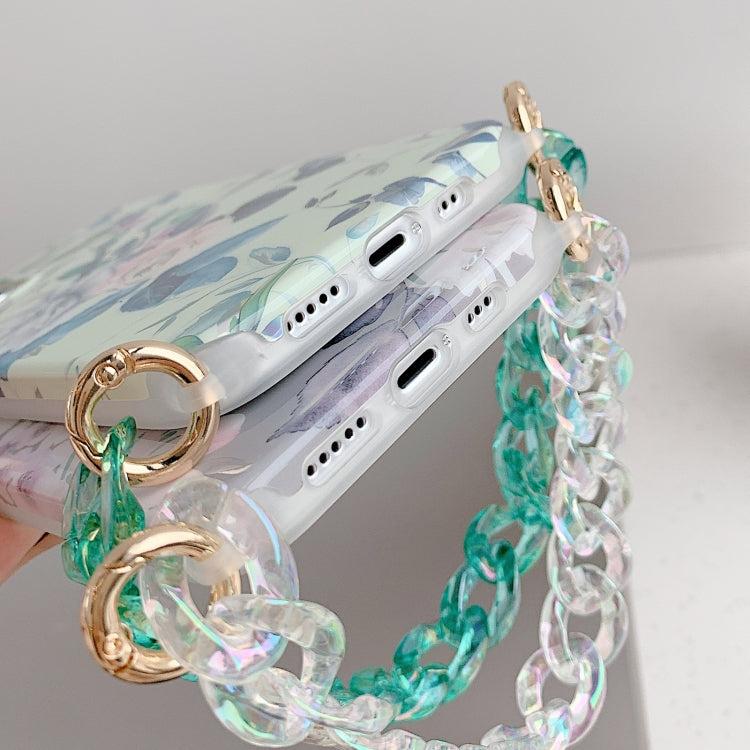 For iPhone 12 / 12 Pro Laser Flower Pattern TPU Protective Case with Chain Strap