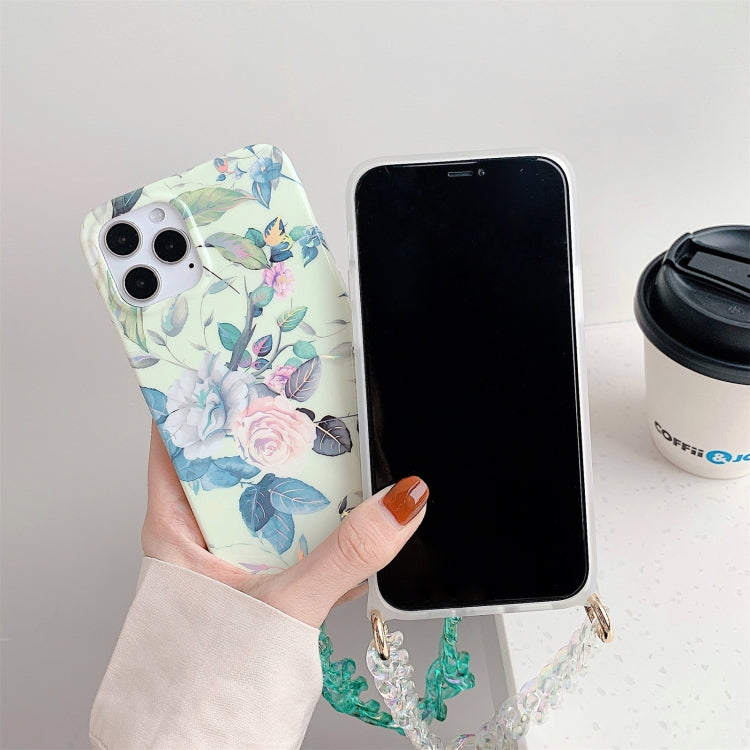 For iPhone 12 / 12 Pro Laser Flower Pattern TPU Protective Case with Chain Strap
