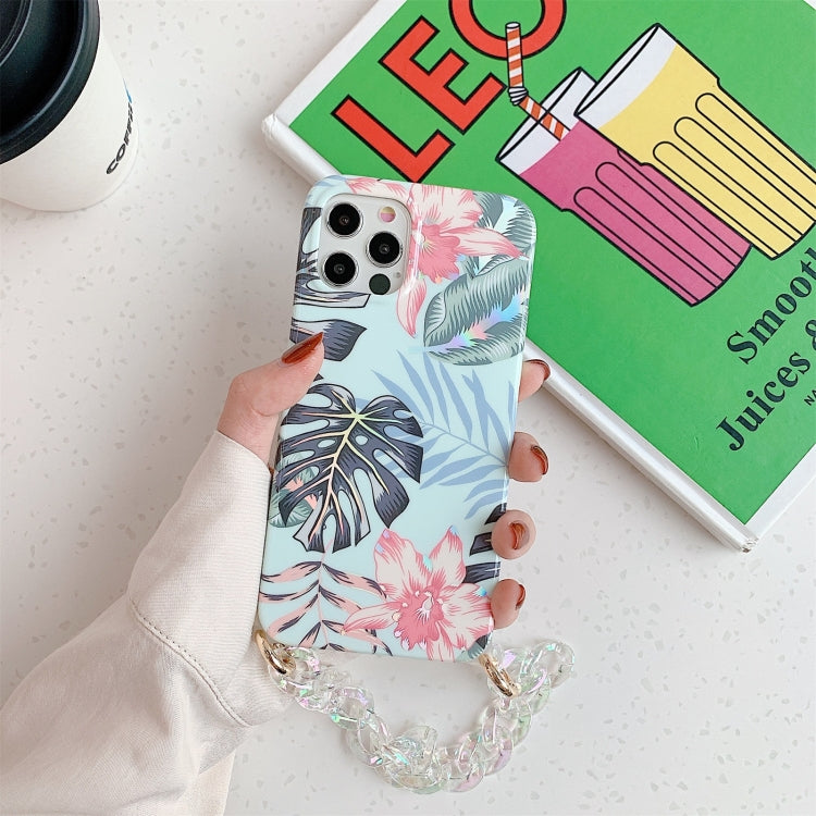 For iPhone 12 Pro Max Laser Flower Pattern TPU Protective Case with Chain Strap