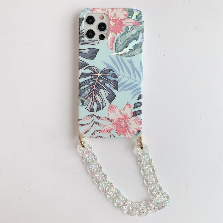 For iPhone 12 Pro Max Laser Flower Pattern TPU Protective Case with Chain Strap