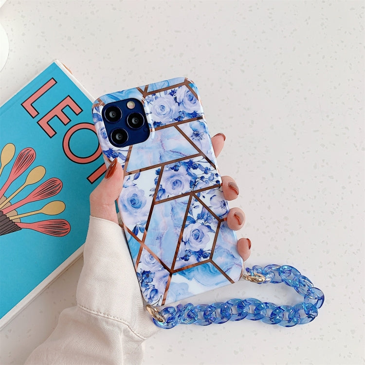 For iPhone 11 Splicing Flower Pattern TPU Protective Case with Chain Strap