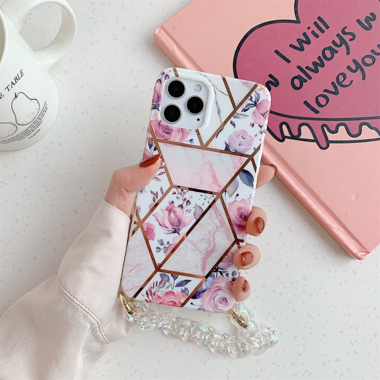 For iPhone 11 Splicing Flower Pattern TPU Protective Case with Chain Strap