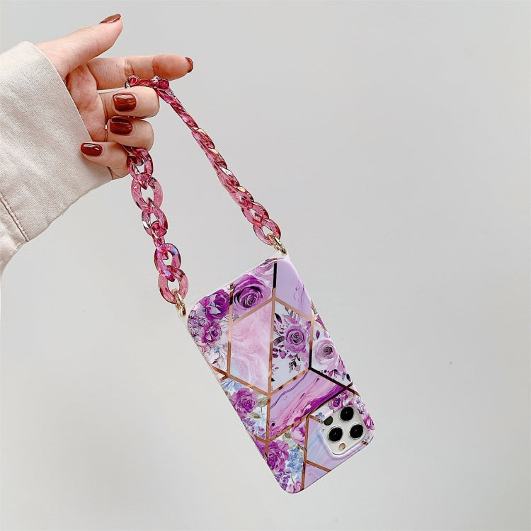 For iPhone 11 Splicing Flower Pattern TPU Protective Case with Chain Strap