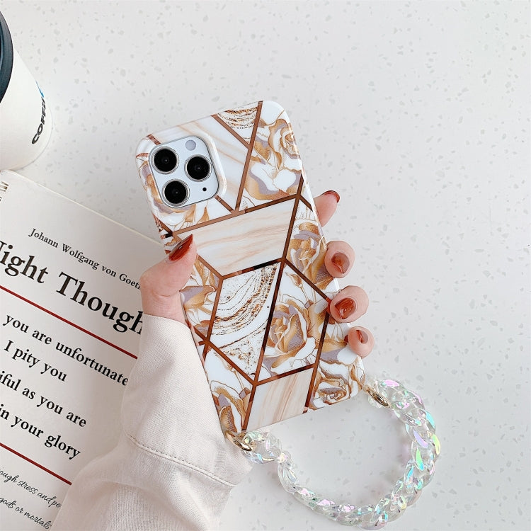 For iPhone 11 Pro Max Splicing Flower Pattern TPU Protective Case with Chain Strap