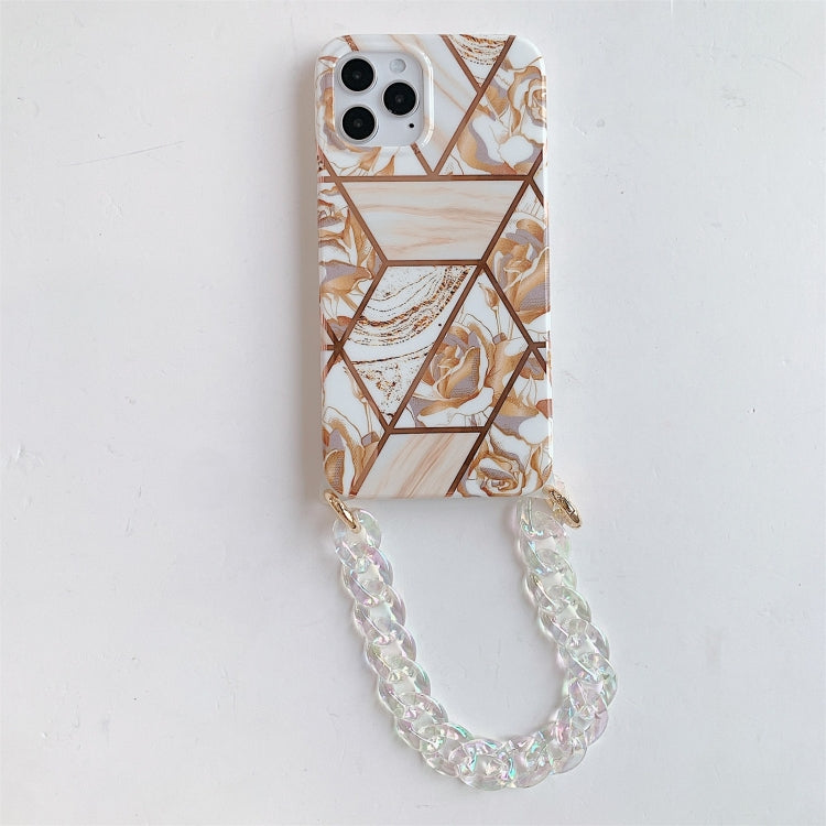 For iPhone 11 Pro Max Splicing Flower Pattern TPU Protective Case with Chain Strap