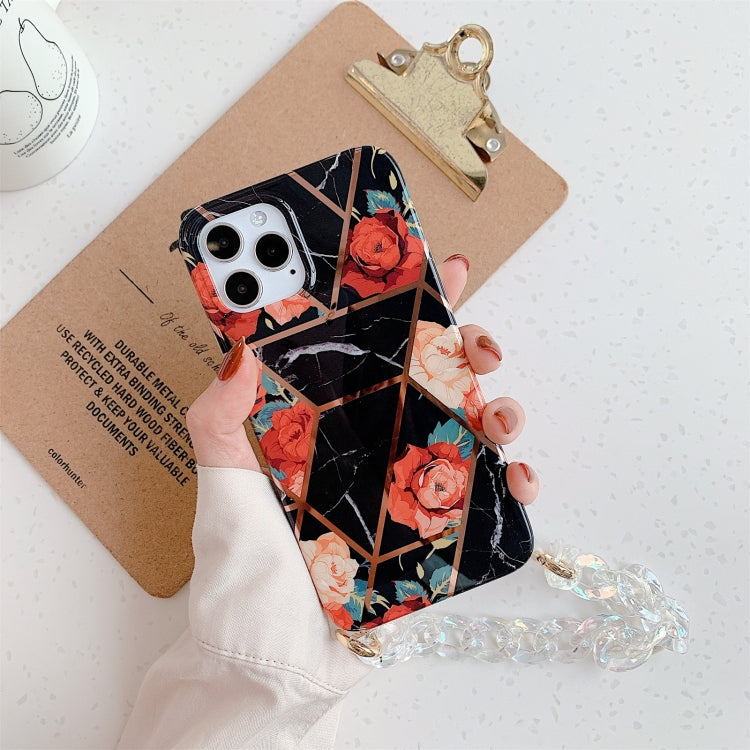 For iPhone 11 Pro Max Splicing Flower Pattern TPU Protective Case with Chain Strap