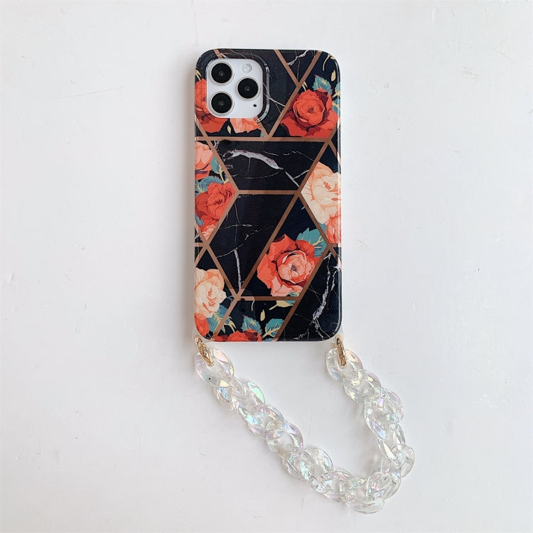 For iPhone 11 Pro Max Splicing Flower Pattern TPU Protective Case with Chain Strap