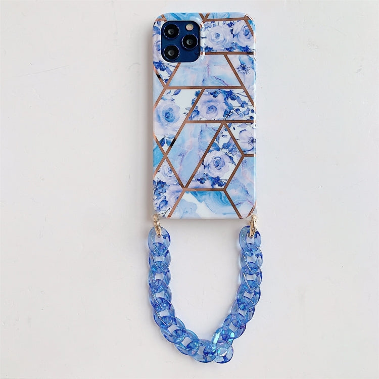 For iPhone 12 mini Splicing Flower Pattern TPU Protective Case with Chain Strap