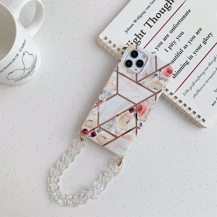 For iPhone 12 mini Splicing Flower Pattern TPU Protective Case with Chain Strap