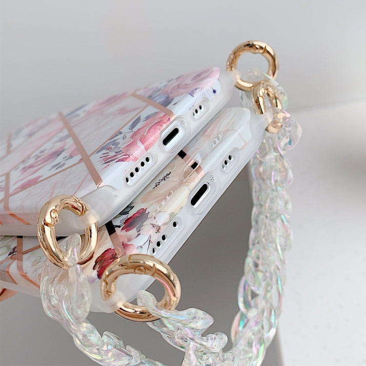 For iPhone 12 mini Splicing Flower Pattern TPU Protective Case with Chain Strap