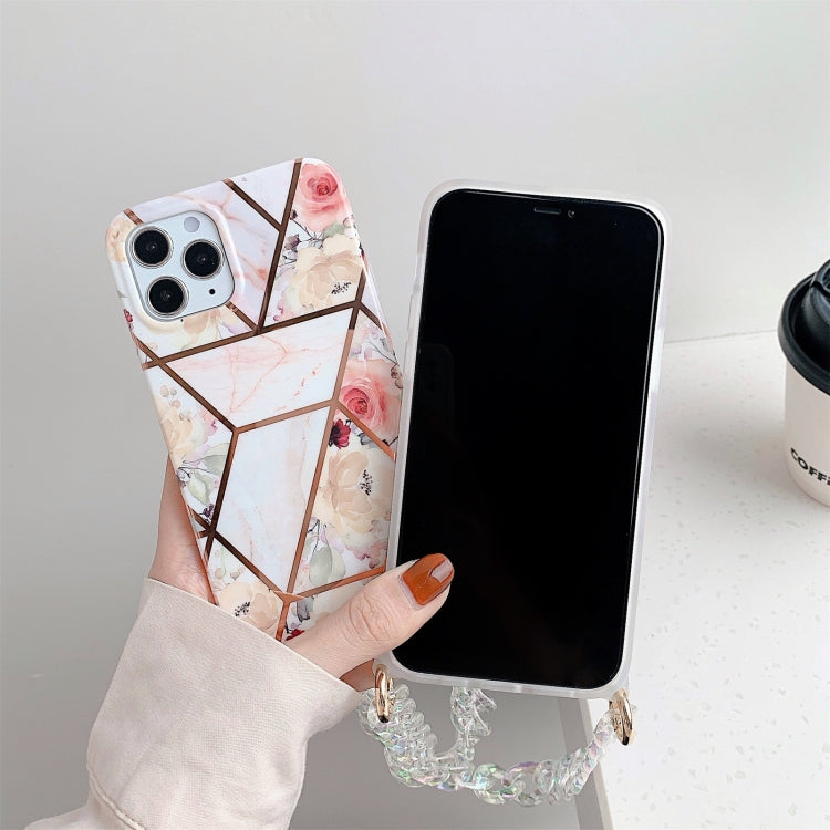 For iPhone 12 mini Splicing Flower Pattern TPU Protective Case with Chain Strap