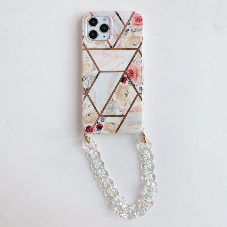For iPhone 12 Pro Max Splicing Flower Pattern TPU Protective Case with Chain Strap