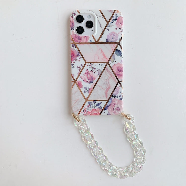 For iPhone 12 Pro Max Splicing Flower Pattern TPU Protective Case with Chain Strap