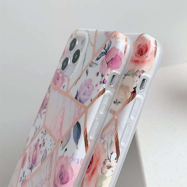 For iPhone 12 Pro Max Splicing Flower Pattern TPU Protective Case with Chain Strap